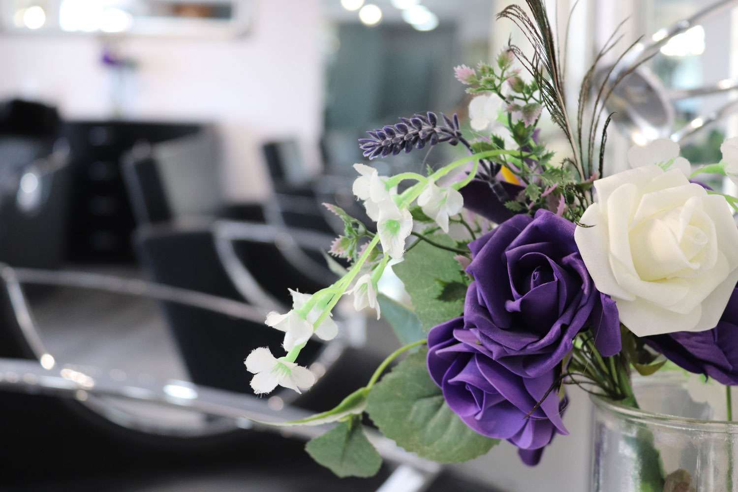 flowers on display in hairdressers
